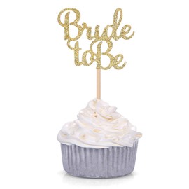 24 PCS Gold Glitter Bride to be Cupcake Toppers Wedding Bridal Shower Decors