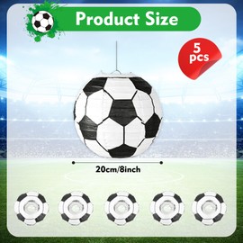 Soccer Ball Paper Lantern Decoration, 8 Inch Soccer Paper Lanterns Kit, 5Pcs Sports Ceiling Hanging Ball Lantern Birthday Table Centerpiece for Classroom Home Bar Sports Game Day Party Supplies