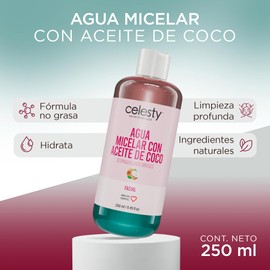 CELESTY | Agua Micelar con Aceite de Coco | Skin Care Limpiador Facial - Desmaquillante | Llevala en tu Cosmetiquera para Maquillaje | Skincare - Hidratante Facial Piel Grasa y Todo tipo de Piel