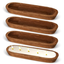 FoldTier 4 Pcs Wooden Dough Bowl 20'' x 6'' x 2'' Wood Decorative Bowl Rustic Wooden Bowls Table Centerpiece for Candle Making Key Living Room Home Dining Room Kitchen Decoration (Brown)