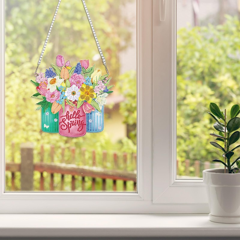 Qukle Flowers Diamond Painting Kits Hanging Pendant, Special Shaped Crystal