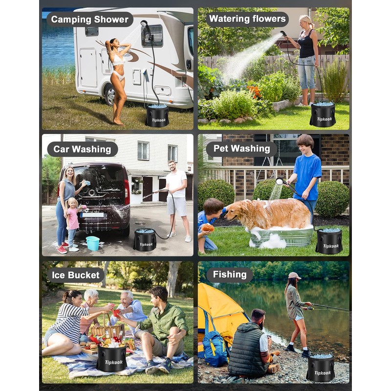 Portable Shower for Camping with 5 Gallons Foldable Bucket,High-Pressure