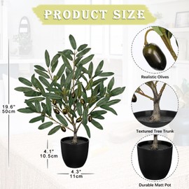 Briful Small Olive Trees Artificial Decor 19.6in Fake Olive Plant with Black Pot Decorative Olive Tree for Home Office Countertop Kitchen Table Farmhouse Decor