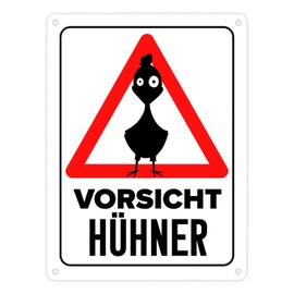 Caution Chickens Metal Sign in 15 x 20 cm with Chicken Silhouette Funny Tin Sign for Chicken Holders Funny Warning of the Chickens
