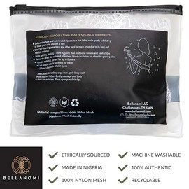 Bellanomi Esponja Exfoliante Africana Bellanomi Auténtica De Origen Ético De Nigeria 114 Cm De Largo Para Uso Diario Blanco
