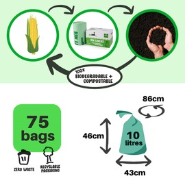 ecoME | 10L Extra Thick Compostable Caddy Liners | Biodegradable Food Waste Bags | Food Waste Caddy Bin Liners | EN 13432 Certified | UK Brand (10L 75 LINERS)