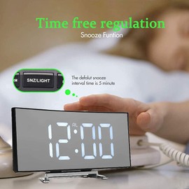 Digital Alarm Clock Bedside,Portable LED Alarm Clock with USB Port,7" Curved Screen, Snooze Nightlight, Loud Alarm, Kids Clocks for Bedroom,Non-Ticking Clock