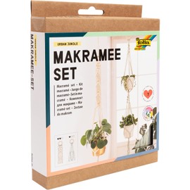 folia Urban Jungle 23729 Macrame Set, 7 Pieces, Yarn (Natural Beige), Yarn (Pastel Green), Wooden Beads, Wooden Rings, 100% Cotton, with Instructions, for Crafts and Knotting