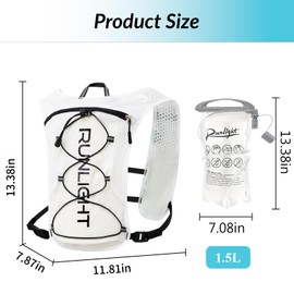 Running Vest Women Men,ight Reflective Hydration Vest Pack with 1500ml Soft Water Bottle,Adjustable Hydration Vest For Hiking Trail Cycling Marathon (White, One Size)