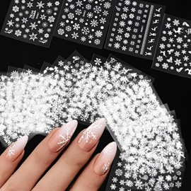 30 Sheets Snowflakes Nail Art Stickers 3D Self Adhesive Christmas Nail Stickers White Elk Snowman Nail Decals for Nail Art New Year DIY Nail Art Supplies for Women Girls Manicure Decorations