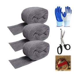 Steel Wool Mice Control - 3 Pack 3'' x 11Ft Steel Wool 0000 - Fine SteelWool Included Work Gloves & Scissors - Mouse Wall Hole Filler for Home, Garden & Garage
