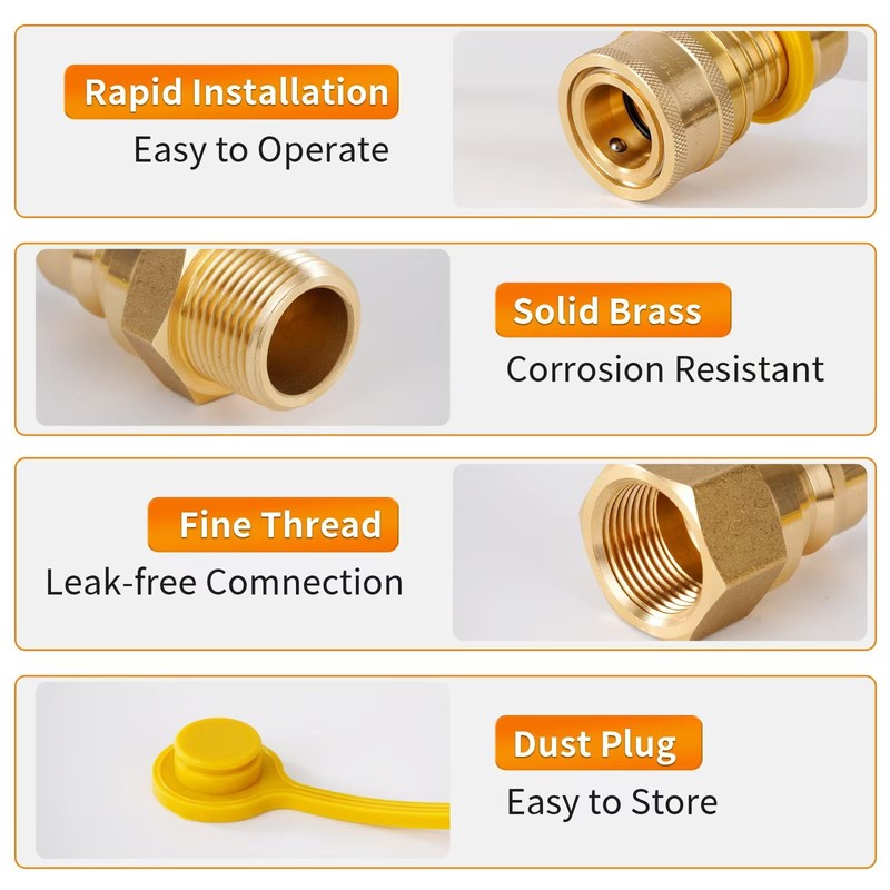 3/4'' Natural Gas Quick Connect Fittings - 4 PCS Solid