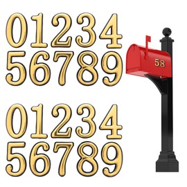 20 Pcs 3D Mailbox Numbers for Outside, 0-9 Gold Reflective Mailbox Numbers, Mailbox Stickers, Number Stickers with Sticky Tabs for Residence, Apartment, Office Room, Mailbox