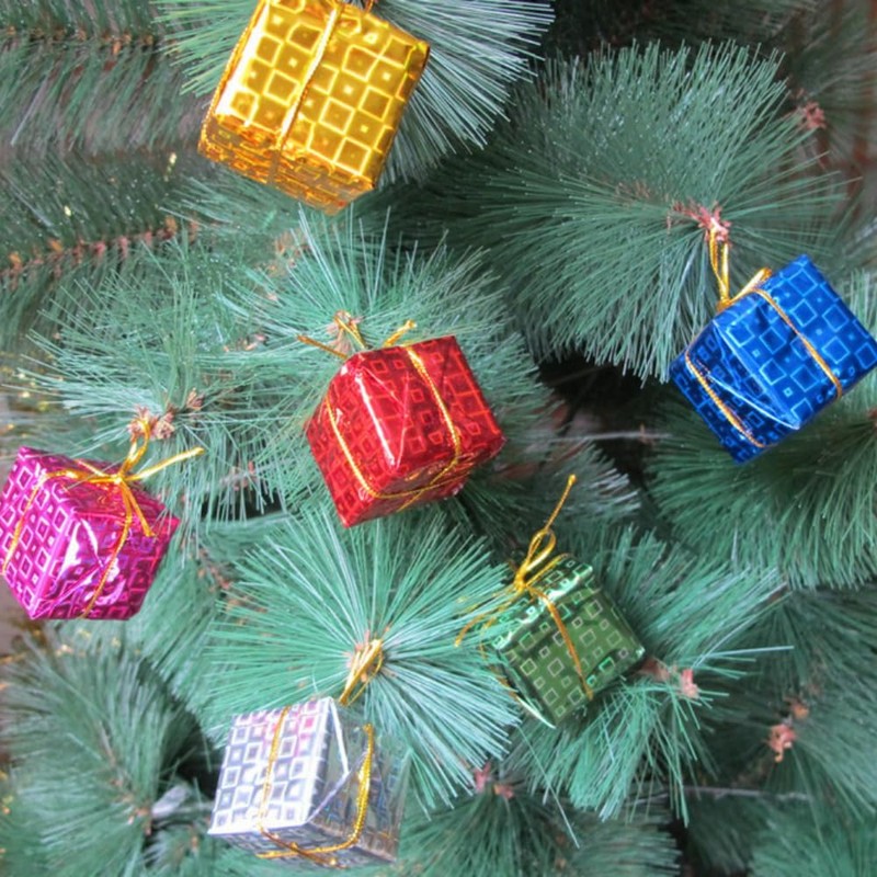 24PCS Shiny Mini Boxes Ornaments，Christmas Tree Decoration,Metal Foil Wrapped Ornaments，for