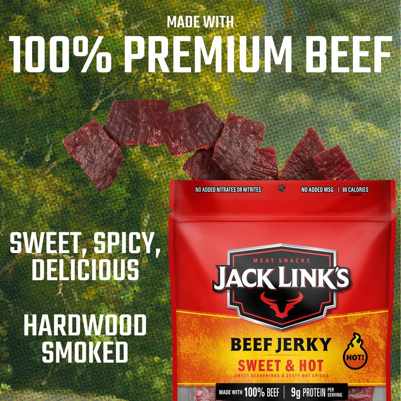 Jack Link's Beef Jerky, Sweet & Hot, Large Jerky Bags