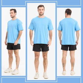 Sillictor Mens Running Tops Short Sleeve UPF 50+ Polyester Sports Gym T Shirts for Men Quick Dry UV Sun Protecion Rash Vest Swimming Hiking Fishing Football Training Shirts, Wicking 3010 Blue 2XL