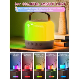 Mini Karaoke Machine for Kids Portable Bluetooth 5.3 Speaker with 2 Wireless Kareokee Microphones, 360° Colorful LED Light Karaoke Toy Gifts for Girls Boys Ages 4-12 Birthday