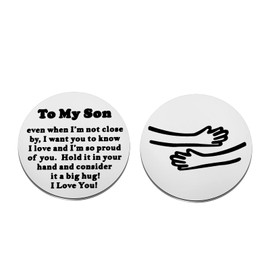 Gzrlyf to My Son Pocket Token I Love You Gift from Mom - Long Distance Relationship Keepsake - Round Token