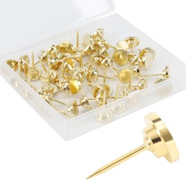 50Pcs Metal Push Pins, Thumb Tacks for Hanging Poster and Map, Heavy Duty Head Pin for Wall Corkboard Bulletin Board, Home Office Craft Accessories (Gold)