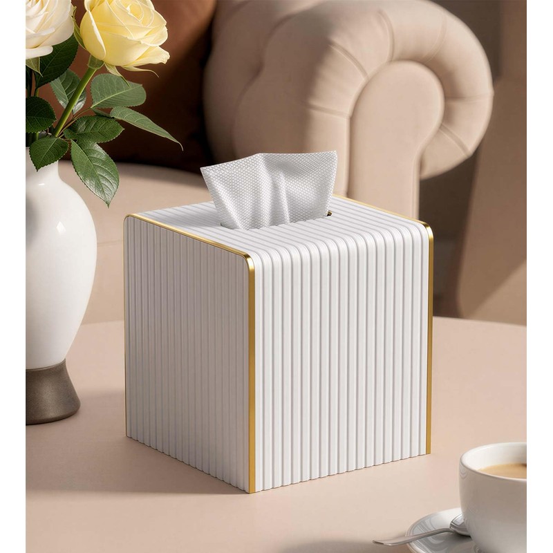 Tissue Box Cover Square with Magnetic Closure, PU Leather Tissue