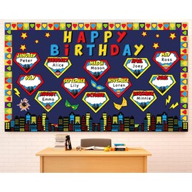 Hero Happy Birthday Bulletin Board Decoration Set Hero Birthday Bulletin Board Happy Birthday Cutouts for Classroom Hero Themed Bulletin Boarders for Birthday Party School Classroom Office Wall Decor