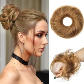PORSMEER Hairpieces for Updos Stretch Bun Maker Elastic Band Human Hair Buns Women's No-Slip Design Messy Bun Piece Double Ponytail Buns Styling Essentials (6#)
