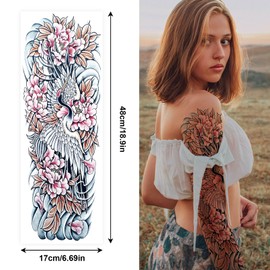 CUTELIILI Flora Temporary Tattoo for Women, 6 Sheets Sleeve Tattoos Full Arm Temporary Tattoo, 10 Sheets Half Arm Fake Tattoos That Look Real, Skeleton, Crane, Butterflies