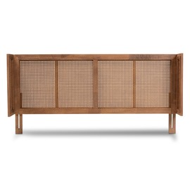 Baxton Studio Rina Synthetic Rattan King Size Wrap-Around Headboard, Ash Walnut