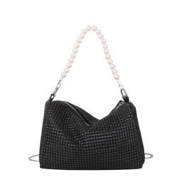 CWCYYDSYY Women's Fashion Rhinestone Pearl Shoulder Handbags Purses Sparkling Wedding Prom Party Club… (Black)