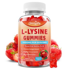 L-Lysine 1000mg Gummies, Chewable Lysine Supplement for Adults & Kids, Essential Amino Acid Supplement for Immune Support, Collagen Formation Support, Strawberry, 60 Count