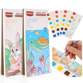 JAFEN Kit de Acuarelas para Niños 3+ Años con 2 Libros (40 Páginas) - Pintar en Familia, Ideal para Fomentar la Creatividad - Regalo Educativo (Animales y Océano)