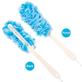 Arswin Loofah Back Scrubber for Shower,Loofah On a Stick,Anti-Slip Long Handle Bath Sponge Shower Brush,Soft Nylon Mesh Body Brush for Women&Men (Pack of 2, Blue)
