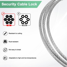 M METERXITY 5-Pack Security Cable Lock, 4FT 5mm PVC Coated Stainless Steel Luggage Lock Wire Rope with Double Loop for Travel/Gate/Bike, Cut-Resistant Braided Steel Cable [Transparent]