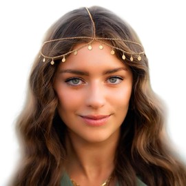 Gold Hair Accessories, Crystal Head Chain Pendant, Boho Hair Jewellery, Festival Headpiece for Women, Egyptian Costume Women, Indian Jewellery for Wedding and Prom