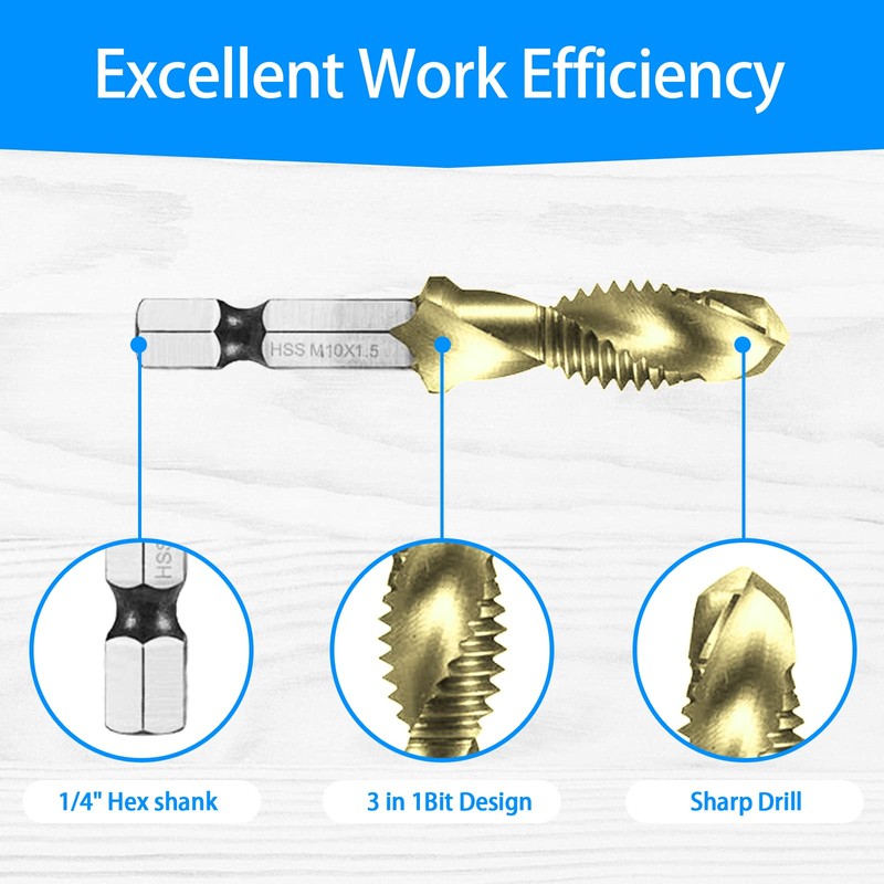 Combination Drill & Tap Bit Set, 6 pc SAE (6-32NC