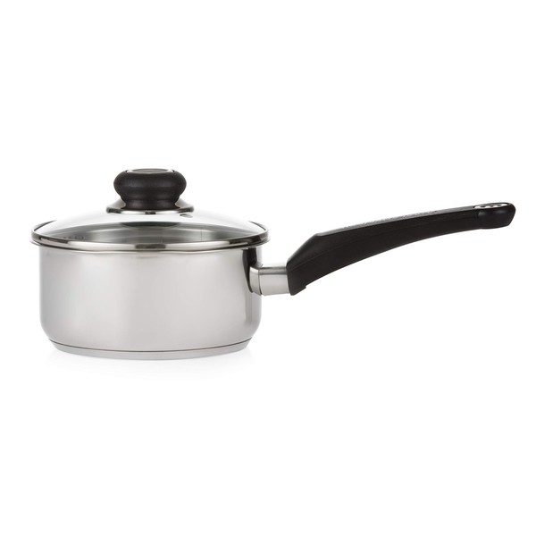 Morphy Richards 970112 Equip 16cm Pouring Saucepan with Glass Lid, Stainless Steel, Stay Cool Handles