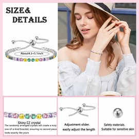 Luckimoli Tennis Bracelets for Women Rainbow Cubic Zirconia Bracelet Adjustable Bracelet Mother's Day Jewelry Gift Birthday Christmas Gifts for Women Mom Wife