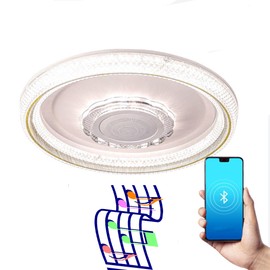 KZU Ceiling Light, 19" LED RGB Light with Bluetooth Speaker, Dimmable Lighting, Bluetooth App & Remote Control, Acrylic Light Cover, Night Mode for Bedroom, Living Room