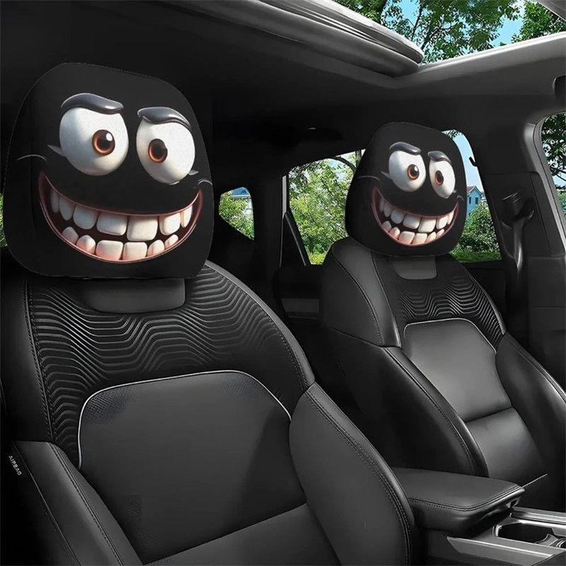 2PCS Funny Cartoon Car Headrest Covers, Cute Funny Cartoon Eyes