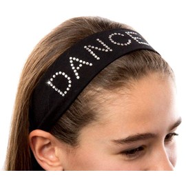 Funny Girl Designs DANCE Rhinestone Cotton Stretch Headband From (Black)