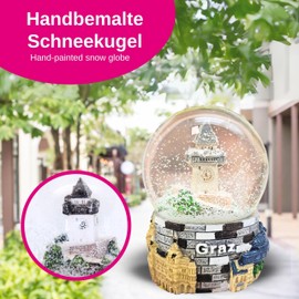Souvenir Schneekugel Graz Österreich Uhrturm Reiseandenken | B: 65mm H: 86mm | Schüttelkugel mit Kunsthaus, Altstadt Hauptplatz, Rathaus | 30064