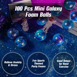 100 Pcs Galaxy Stress Ball Bulks for Kids Adults, 2.5 Inch Galaxy Party Favor Gift Decorations Space Theme Stress Balls with Storage Bag for School Stress Relief, Ball Games