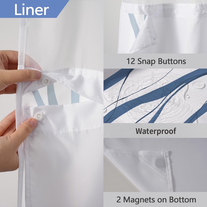SSCRCUSLY No Hook Shower Curtain with Snap in Liner Set,