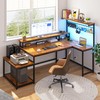 L Shaped Gaming Desk with Shelves & Hooks, 56" Reversible