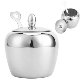 Stainless Steel Sugar Bowl, Unbreakable Sugar Container with Polished Surface for Home Kitchen, with Lid and Spoon, 3.3 Inch Diameter, 3.9 Inch Height, Sugar Bowl for