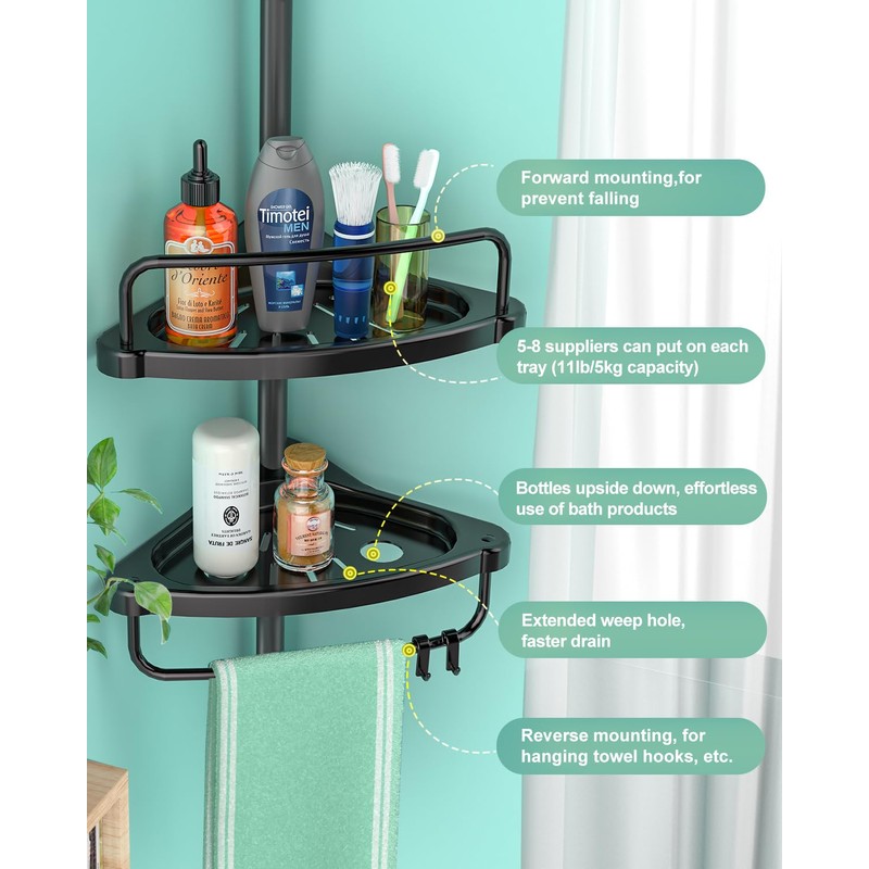 ADOVEL 4 Layer Corner Shower Caddy, Stainless Steel ​Constant Tension