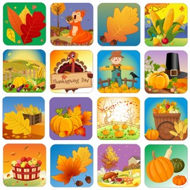 480 Pieces Fall Stickers for Kids Thanksgiving Autumn Sticker Multi Color Pumpkin Sticker Maple Leaves Sticker Turkey Corn Sticker for Fall Thanksgiving Theme Party Classroom Decor (Vivid Style)