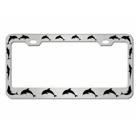 Dolphin Pictures Sea Ocean Design Heavy Duty Metal Car License Plate Frame Auto Tag Holder(Silver/Black)
