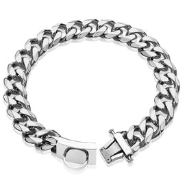 YOTHIWAD Metal Dog Collar with Secure Buckle, Chains Collar Dog, Cuban Link Chain, Stainless Steel, Strong Heavy Duty, Chew-Resistant, Walking Training Collar for Dogs (35 cm)