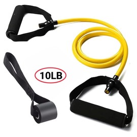 TOOGABBIE Single Resistance Bands, Exercise Workout Bands with Handles and Door Anchor, Suitable for Resistance Training, Physical Therapy, Home Workouts, Boxing Training（Yellow）